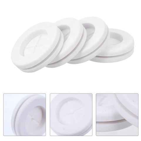 Four Piece White Synthetic Rubber Grommet Kit With High Elasticity And Easy Installation, Cable Protector And Waterproof Wire Gasket For Automotive Wiring And Electrical Wire Protection on white background