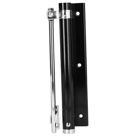 Stainless Steel Light Duty Door Closer With Adjustable Spring Silent Soft Closing for Wood and Metal Doors, black and silver.
