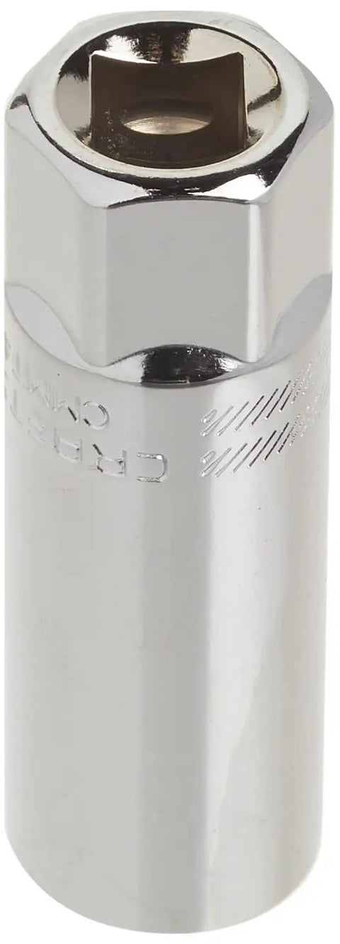 Close-up of 5/8 Inch Spark Plug Socket For 3/8 Inch Drive, 6 Point With Fastener, Chrome Finish For Corrosion Resistance