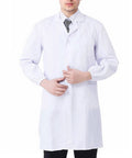 Unisex Professional Lab Coat White Cotton Poly Blend Long Sleeve Medical Coat With 3 Pockets Breathable Lightweight Easy Care