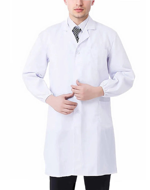 Unisex Professional Lab Coat White Cotton Poly Blend Long Sleeve Medical Coat With 3 Pockets Breathable Lightweight Easy Care