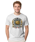 Men's Vintage Hay Horsepower T-Shirt Featuring Soft 100% Cotton Fabric With Distressed Farm Garage Badge Graphic on a model