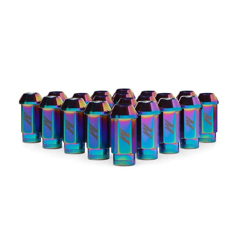 Aluminum Locking Lug Nuts M12x1.5 20 Piece Set Neo Chrome for your ride with non-marring sockets and conical seat design displayed