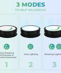 Three mode options of Flyrivergo 7.9Inch Rotating Display Stand With Led Light for product demonstration.