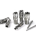 Oscarbide annular cutter set, 13 pcs, with 3/4 in Weldon shank and 7/16–1-1/16 in diameters, includes 2 pilot pins