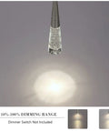 Dope Modern Crystal Pendant Light In Brushed Nickel, Mini Hanging Fixture For Kitchen Island And Bathroom, lit up view