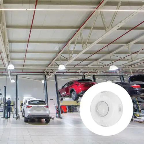 Twist To Lock Motion Sensor With Photocell And PIR Detection For Lithonia Lighting Compact Pro Luminaires installed in garage