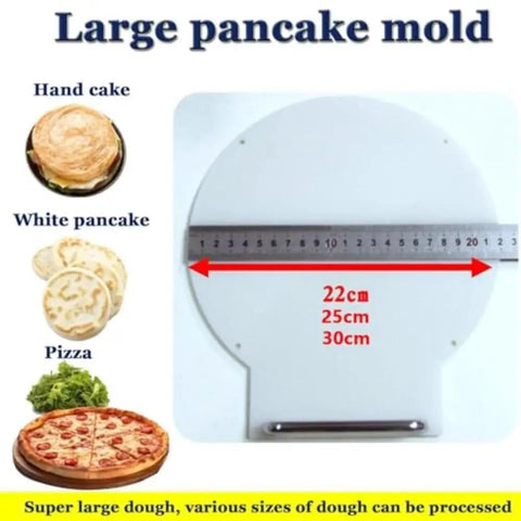 Large pancake mold for various dough sizes, 22/25/30cm, ideal for making pancakes, pizzas, and hand cakes.