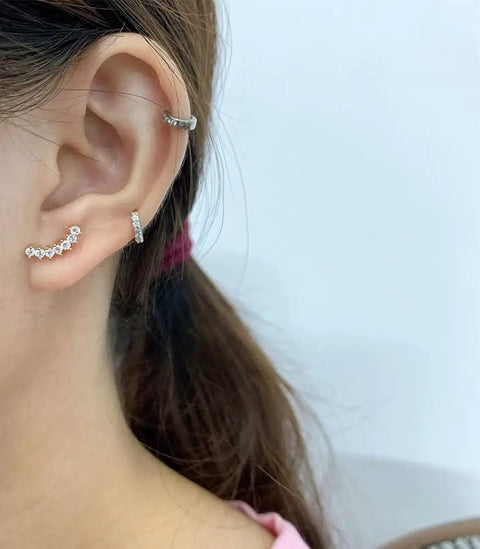 12 Pairs CZ Stud Earrings 16G Cartilage Earring Set For Tragus Helix And Ear Piercings, Hypoallergenic 316L Stainless Steel With Clear Cubic Zirconia, Tiny Ball Screw Back Earrings, Cute Heart And Flower Designs For Women, ear model