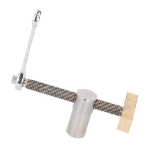 19mm Woodworking Desktop Clip Clamp, stainless steel vise with handle, brass stop, red bench dog fixture, pro shop accessory.