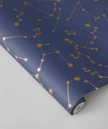 Navy Blue And Metallic Gold Constellations Removable Peel And Stick Wallpaper For DIY Home Decor, Self Adhesive, Repositionable Roll