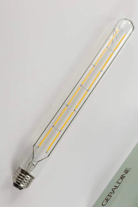 Retro Edison Look LED Filament Bulbs T10 Tubular 12W Dimmable Warm White 2700K with E26 Base, Clear Glass, 11.8 Inch, side view