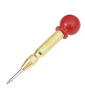 No Fuss Boss Level Automatic Center Punch And Emergency Glass Breaker, Heavy Duty High Precision Spring Loaded Impact Marker For Metal Wood Diy Shop And Home Fixtures with gold and red design.
