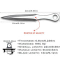 Kunai Inspired Throwing Tool With Full Tang Stainless Steel Build, 8.66 Inch Blade, specs and dimensions displayed