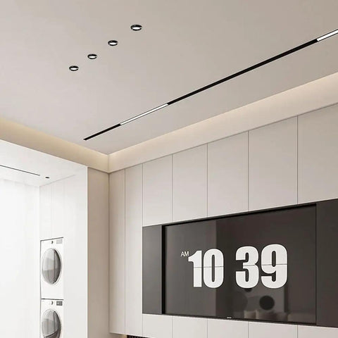 XYIANG 4.3 Inch Led Recessed Lighting with Black/Gold Wall Washer Trim, 7W Round Dimmable Anti-Glare Downlight, ceiling view with accents.