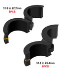 16 Pack Bicycle Handlebar Rubber Gaskets And Spacers 31.8 To 22.2 Or 25.4 Mm Non Slip Durable Adapter Kit in black with measurements