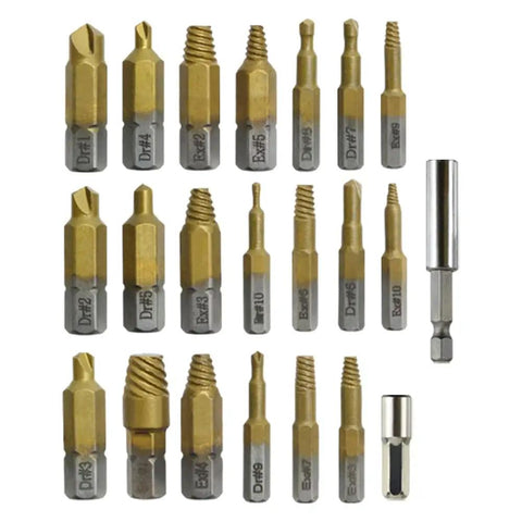 Ultimate 22 Piece Damaged Screw Removal Kit For Stripped Bolts And Nuts With Hex Shank Drill Bits To Easily Extract Jammed Hardware Without Hassle, gold bits set