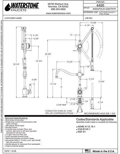 Heavy Duty Kitchen Faucet With A Smooth Pull Down Sprayer And Slick Hook Spout Design In Distressed American Bronze Finish technical drawing with dimensions.