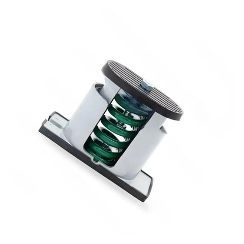 Heavy Duty Spring Loaded Shock Isolators For AC And HVAC Units And Rock Solid Rubber Mount with green spring and sturdy base.