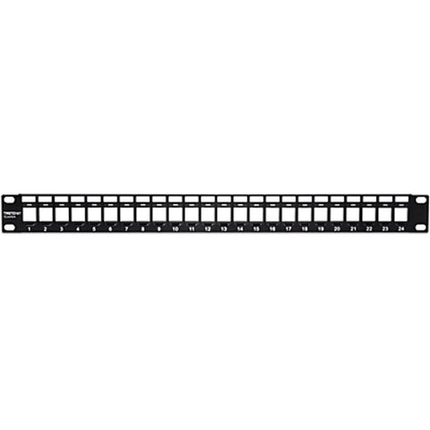 24-Port Blank Keystone 1U Patch Panel For Cat6 Jacks, 19-Inch Rackmount, Steel Black, NDAA Compliant, front view