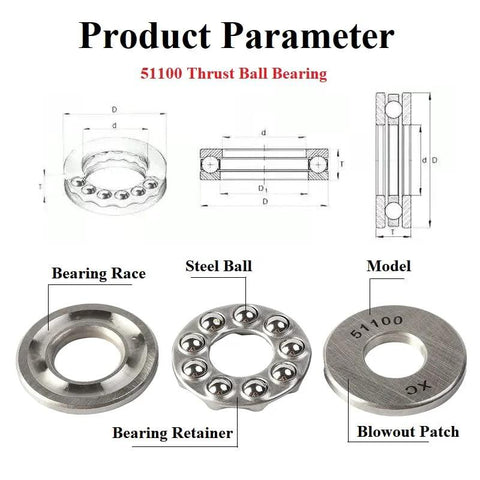 Two 51100 thrust ball bearings with washers, 10mm bore, 24mm OD, 9mm width, GCr15 steel