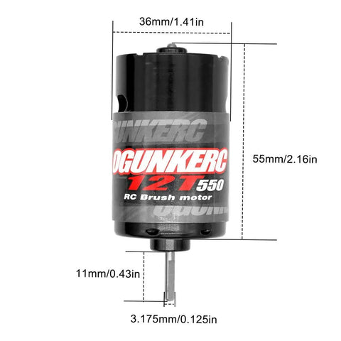 12T 550 Brushed RC Motor For 1 Tenth Scale Traxxas Slash And Other RC Trucks With Beefy Torque Long Armature 3.175mm Shaft