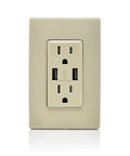 Renu USB Charger And Tamper-Resistant Duplex Outlet with USB ports, installed with beige wallplate