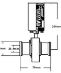 Diagram of 1.5 Inch Tri Clamp Sanitary Butterfly Valve With Pneumatic Actuator Built Tough SS304 Stainless, side view with measurements