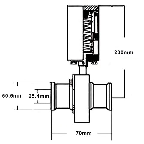 Diagram of 1.5 Inch Tri Clamp Sanitary Butterfly Valve With Pneumatic Actuator Built Tough SS304 Stainless, side view with measurements