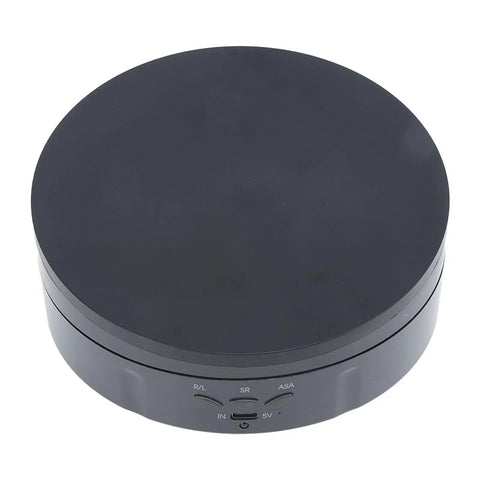 Stylish Electric Rotating Jewelry Display Turntable With Adjustable Direction And 360 View For Home Studio Showcase, black finish, top view.