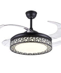 Modern LED Ceiling Fan With Remote Control Featuring Smooth Silent Spin And Retractable Blades For Bedroom Or Living Room. Black finish with clear blades.