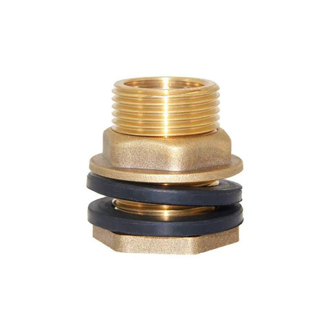 Solid Brass Water Tank Bulkhead Fitting Connector One Half Inch Female To Three Quarter Inch Male With Threaded Quick Connector And Embedded Gasket Plus Two Rubber Rings For Leakproof Garden Hose Thread Compatible And Tank Setup