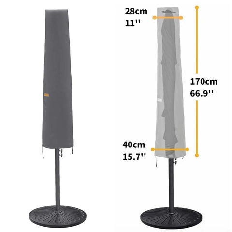 All-Weather 6ft To 9ft Patio Umbrella Cover With Zipper And Rod, Waterproof And Durable Market Umbrella Protector, shown on stand