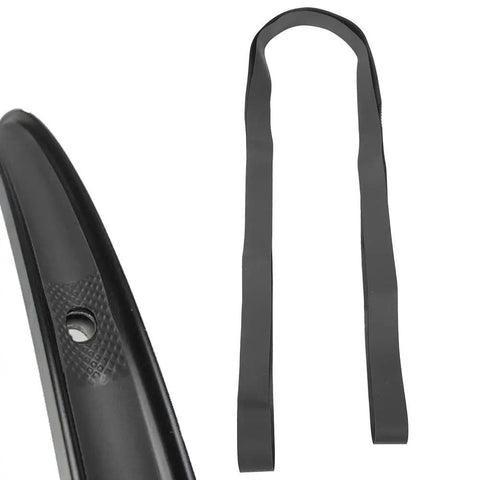 Black 24 Inch PVC Bike Tire Rim Tape and puncture-proof liner belt displayed separately for inner tube protection