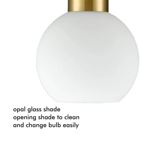 Gold Modern Bath Wall Sconce With Opal Glass Globe Vanity Lights Set Of 2 For Bathroom And Bedroom Glam Lighting Fixture zoomed detail