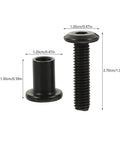 Top Shelf M6x25 Black Stainless Steel Binding Screws With Matching Cap Nuts For Rock Solid Furniture Assembly And Woodworking Projects Hardcore Performance Built To Last Hella Secure Ironclad Hold Fastener Kit displayed with dimensions.