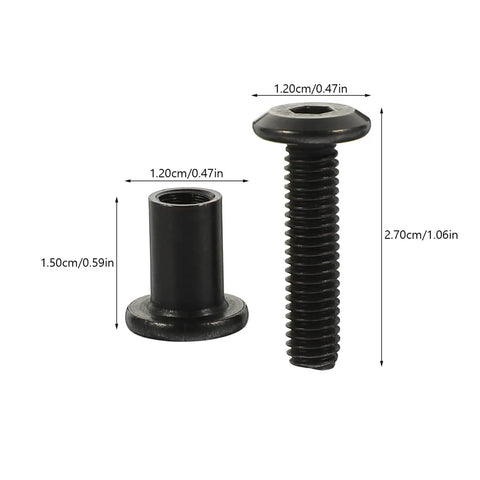 Top Shelf M6x25 Black Stainless Steel Binding Screws With Matching Cap Nuts For Rock Solid Furniture Assembly And Woodworking Projects Hardcore Performance Built To Last Hella Secure Ironclad Hold Fastener Kit displayed with dimensions.