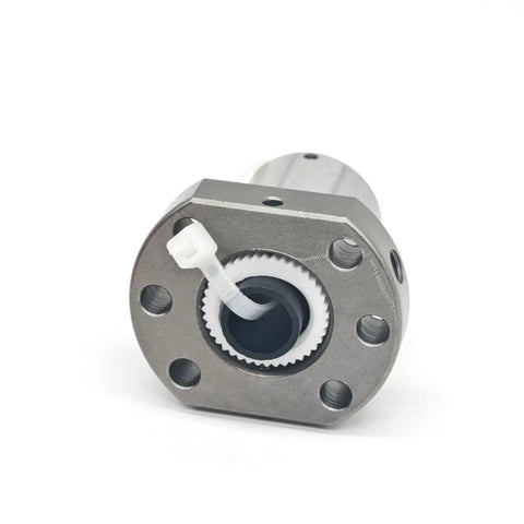 Close-up of SFU1204 Ball Screw Nut with Flange, 12mm Diameter, showing heavy-duty bearing steel construction for CNC machines