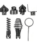 Heavy duty electric drain cleaner cutter head kit parts, manganese steel attachments for clearing stubborn drain clogs.