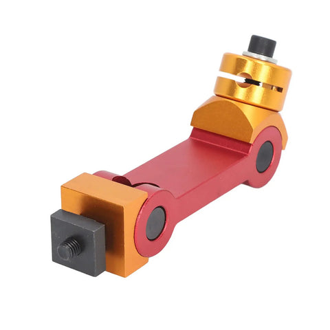 Precision Adjustable Vise Stop Locator For CNC Mill And Lathe Work Tables features a red and gold aluminum design.