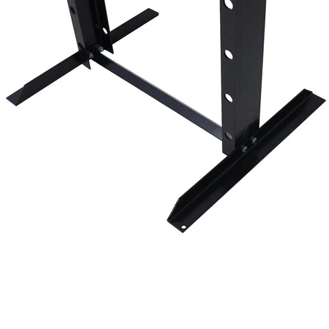 Garage Workhorse 20 Ton Hydraulic Shop Press With Rock Solid H Frame Floor Mount Stand showing sturdy black steel base and support.