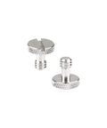 Built Tough Quarter Inch 20 Thread Slotted Screws For Camera Quick Release Plates And Tripod Mounts, nickel brass build, two screws.