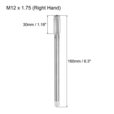 M12 X 1.75 Metric Thread Tap H2 Right Hand Extra Long 160mm Straight Flute with 4 Flutes and 7mm Square Shank