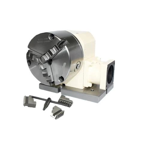 Built Tough Cnc Fourth Axis Rotary Dividing Head With Seven Fifty Watt Ac Servo Motor And K11 Chuck for precise milling setup.
