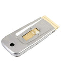 Razor Blade Scraper Tools Set With Five Replaceable Single Edge Blades, shown with metallic blade holder.