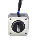 Front view of Nema 17 closed-loop stepper motor with silver faceplate and black housing