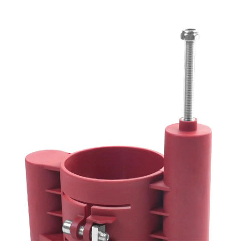 Precision Router Table Insert Plate With Heavy Duty Router Lift System And Durable Bakelite Fence Easy Mount Flip Gate Upgrade For Woodworking Shops Rock Solid Game Changer Tool, close-up of red Bakelite lift handle.