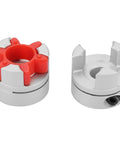 Built Like A Tank Heavy Duty Flexible Shaft Coupler Rock Solid Jaw Coupler for Compressors Pumps and Hydraulics, showcasing red and silver design.