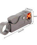 Coaxial Cable Stripping And Crimping Tool With Adjustable Two Blade Knife, Compatible With 4 5 6 And 7 Coax Cables, shown with measurements.