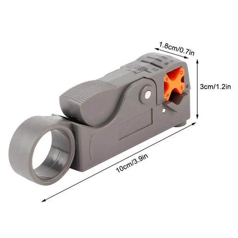 Coaxial Cable Stripping And Crimping Tool With Adjustable Two Blade Knife, Compatible With 4 5 6 And 7 Coax Cables, shown with measurements.